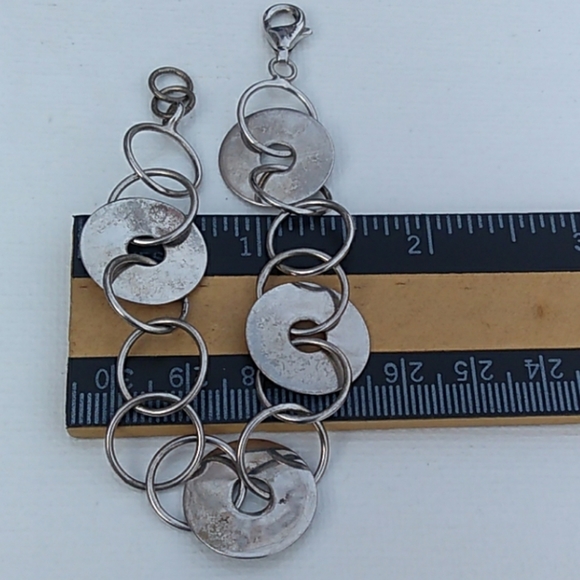 VINTAGE 925 Sterling Silver Circle Link Bracelet - Picture 7 of 8